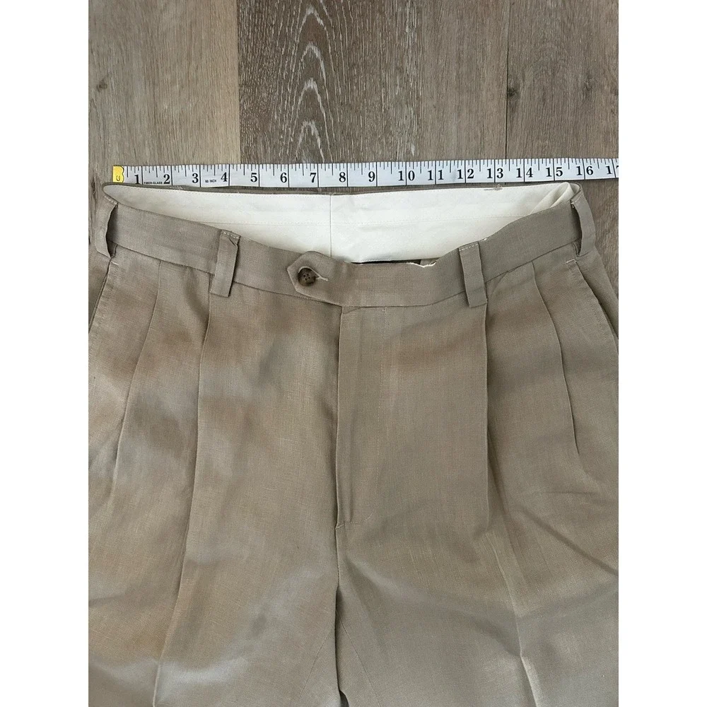 Jos A Bank Travelers Collection‎ 100% Linen Dress Pants 34x29 Tan Pleated Cuffed